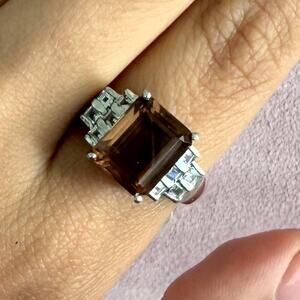 sterling silver emerald-cut citrine & white topaz ring size 9